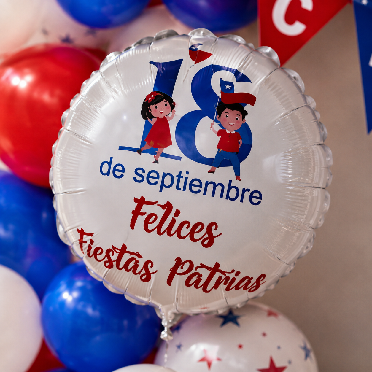 Set Decoración Fiestas Patrias Chile Viva Chile con Globos
