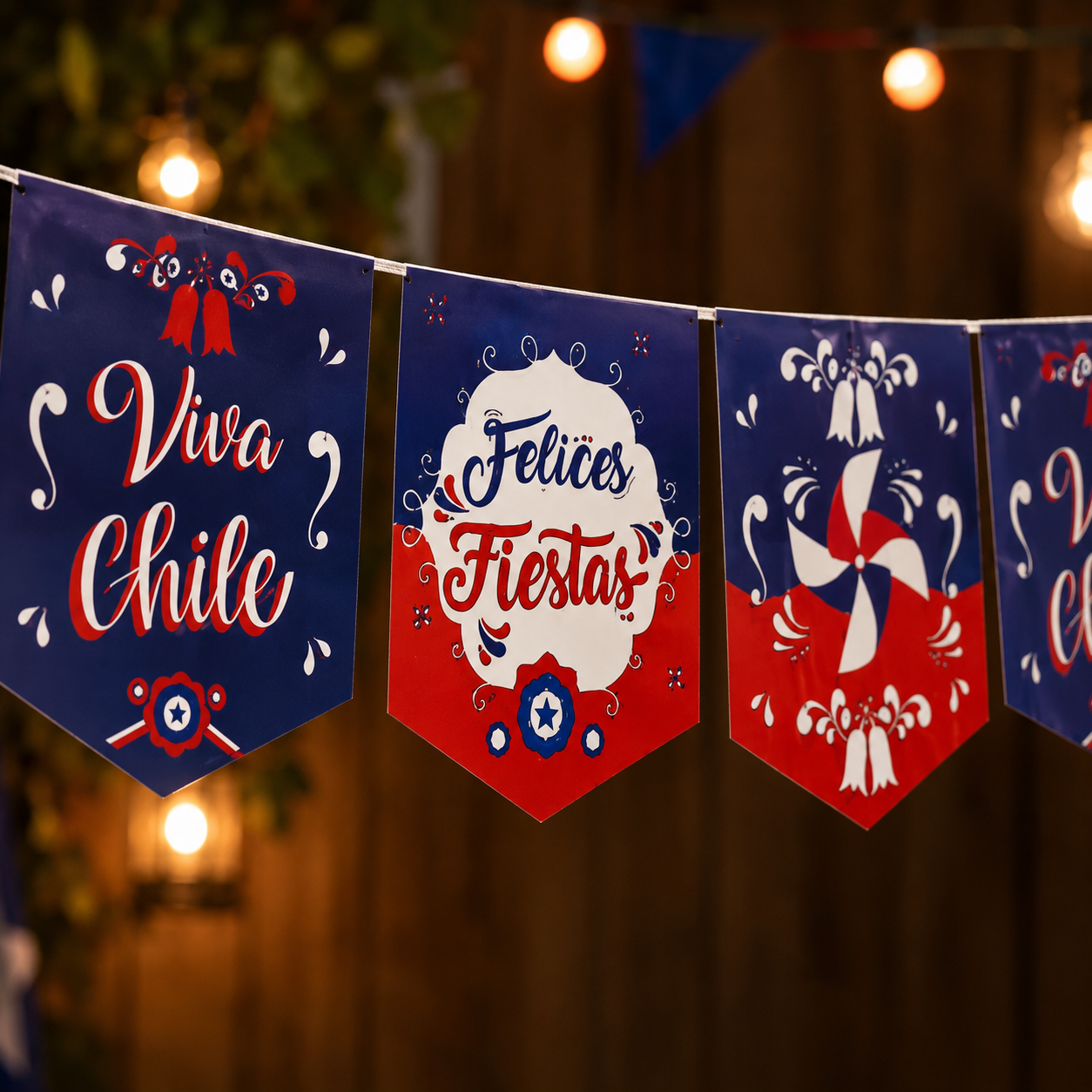 Guirnalda Banderines Felices Fiestas Patrias Chile 2,5 metros