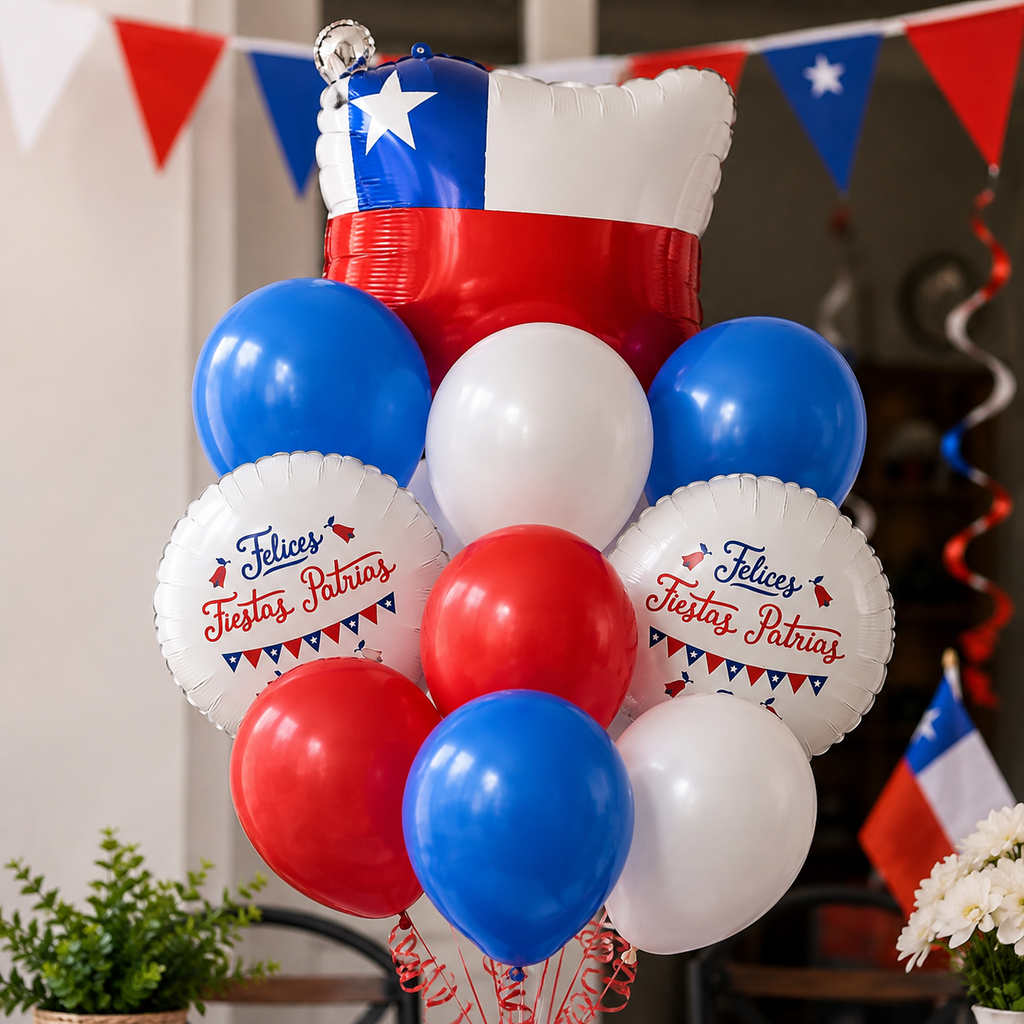 Set 10 Globos Felices Fiestas Patrias Bandera Chile