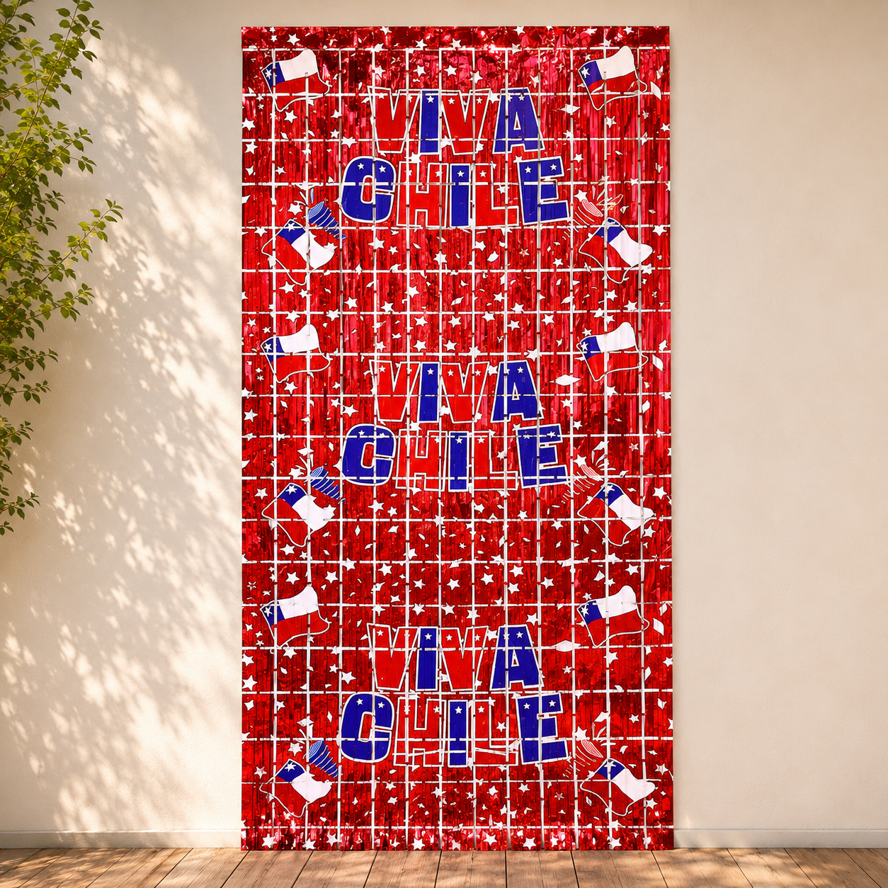 Guirnalda Cortina Metálica Viva Chile 1 x 2 m | Decoración Fiestas Patrias