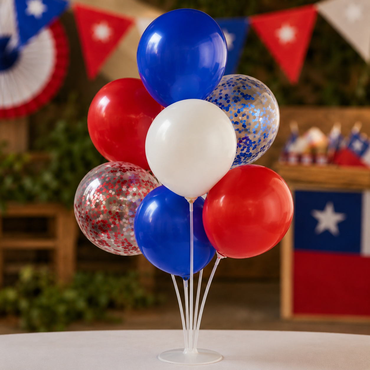 Set 7 Globos con Base Tricolor Chile Fiestas Patrias