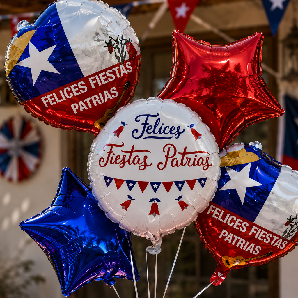 Set Globos Metálicos Feliz 18 Fiestas Patrias Chile