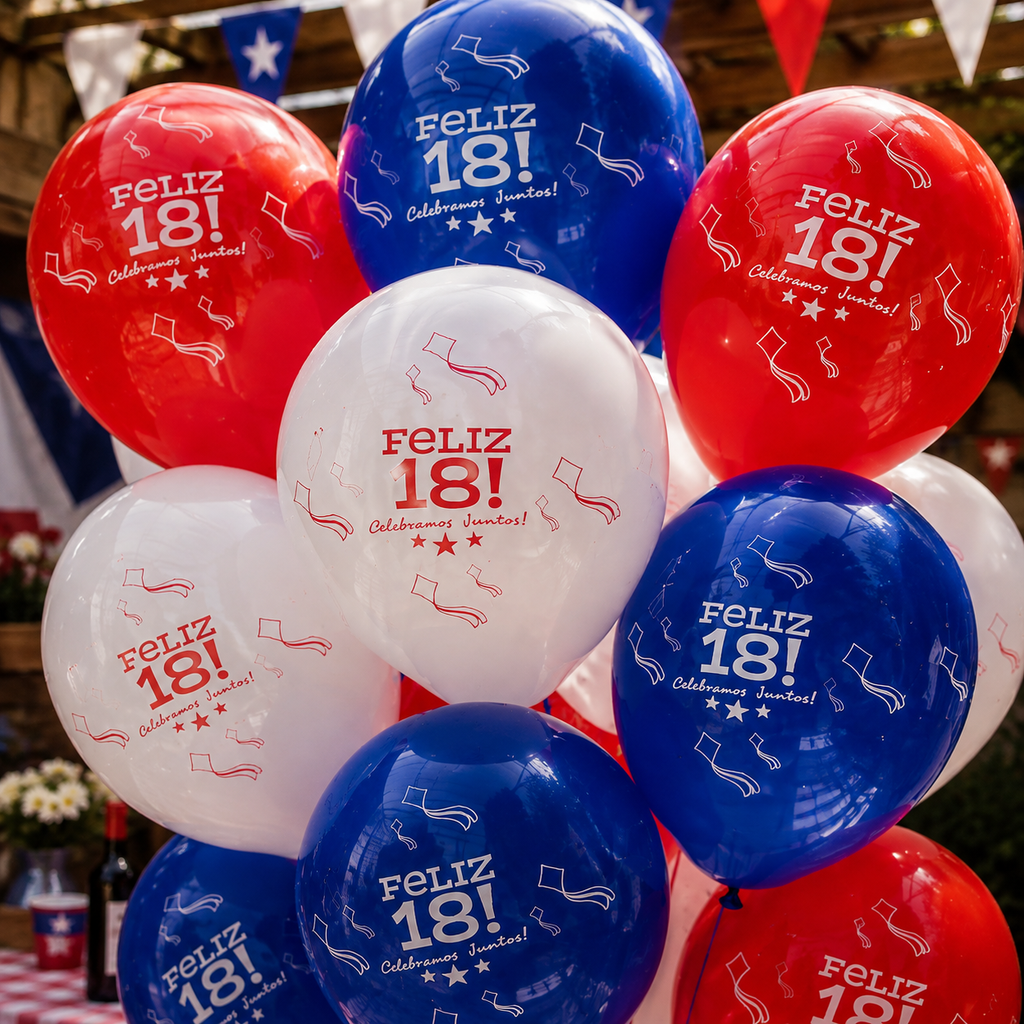 Set 12 Globos Látex Feliz 18 Tricolor Fiestas Patrias