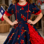 Traje Huasa China Azul Floreado Niña Fiestas Patrias