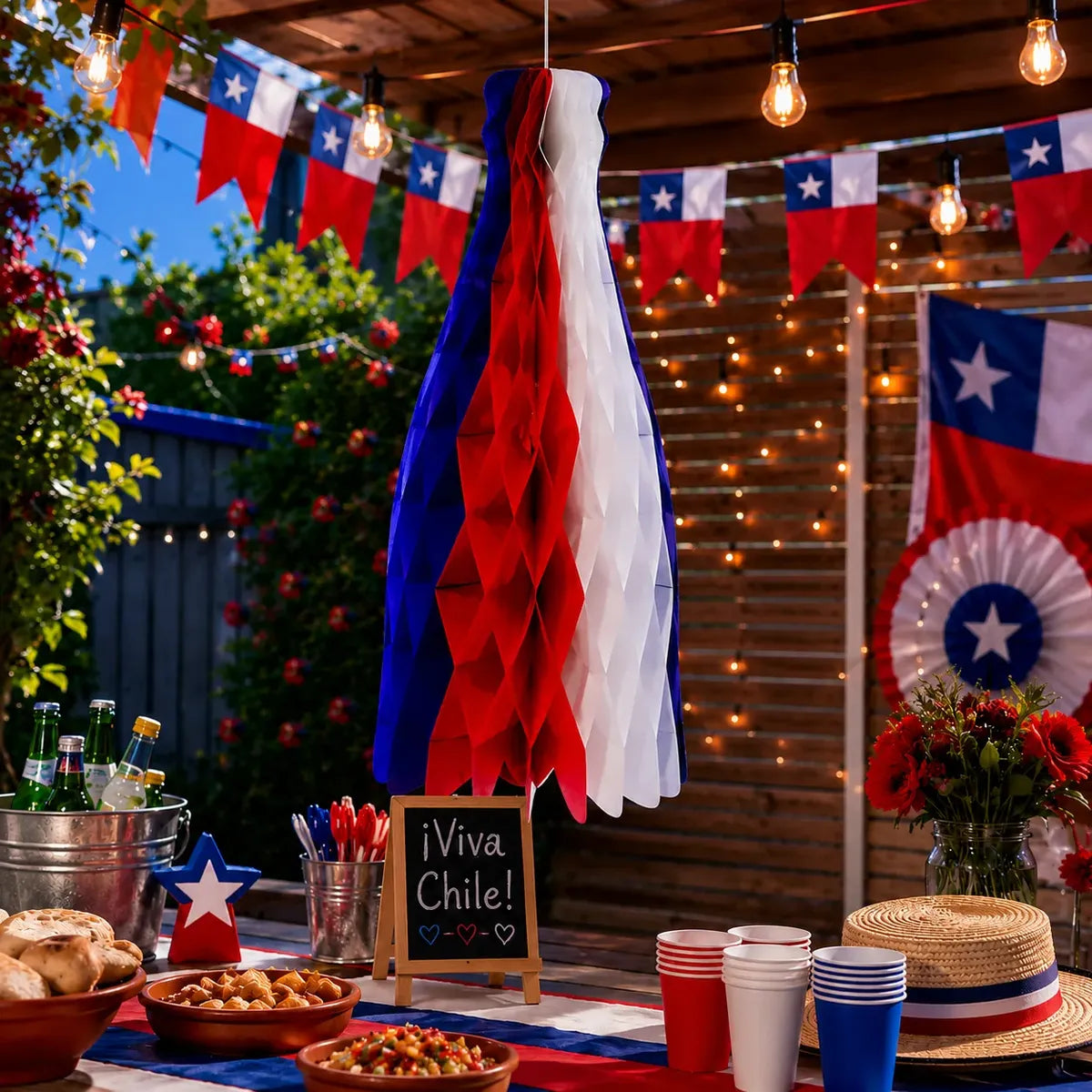 Adorno Botella Tricolor Chile 34 cm Fiestas Patrias