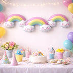 Kit Decoración Cumpleaños Arcoíris | Cortina, Globos y Guirnalda | Cotillón Activarte