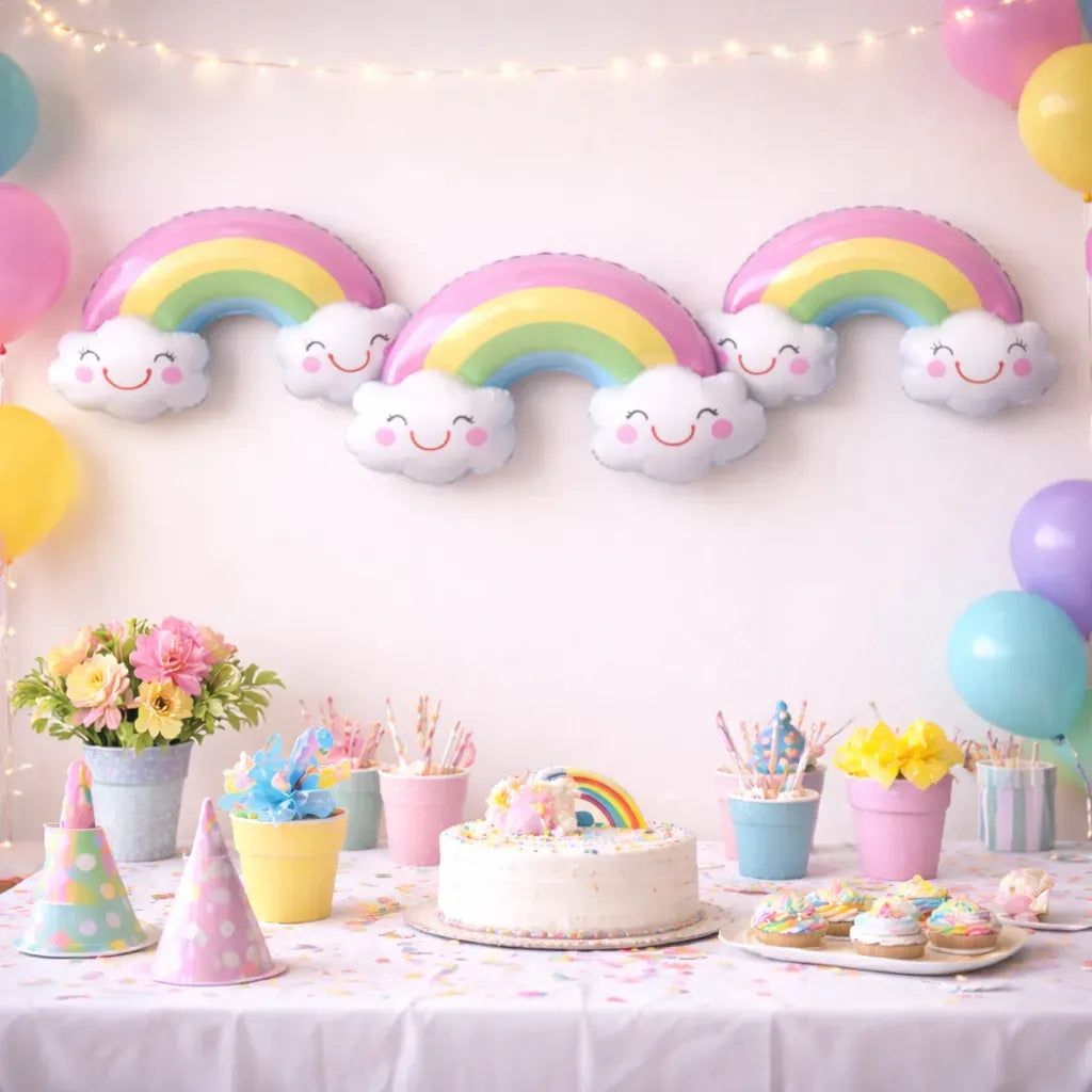 Kit Decoración Cumpleaños Arcoíris | Cortina, Globos y Guirnalda | Cotillón Activarte