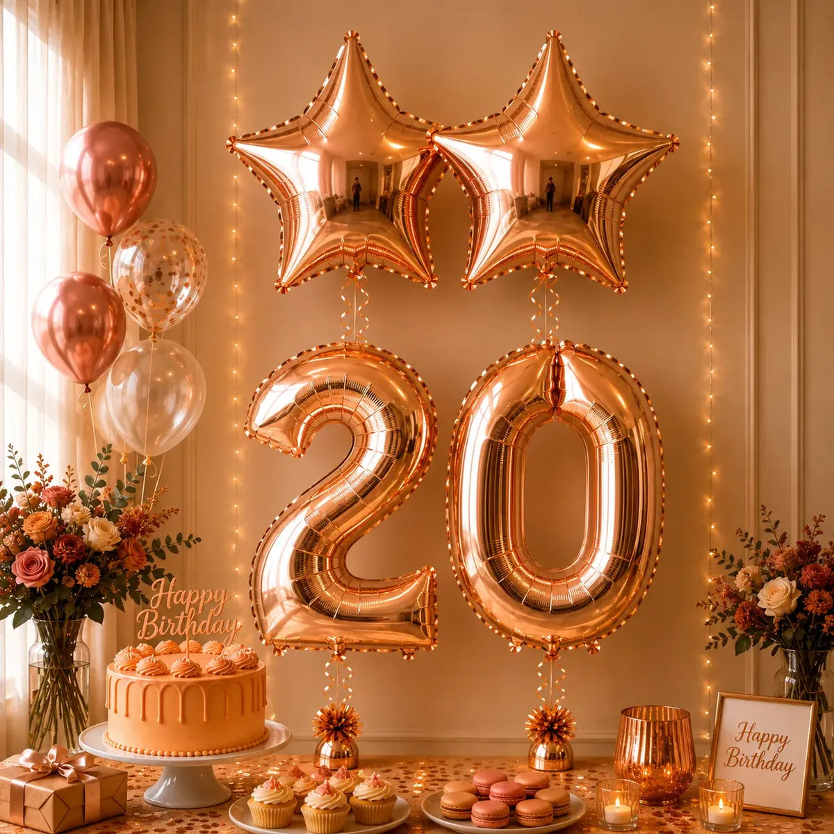 Set Decoración Cumpleaños Globos Número Rose Gold Estrella | Cotillón Activarte