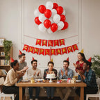 Kit Decoración Feliz Cumpleaños + Globos Blanco Rojo | Cotillón Activarte