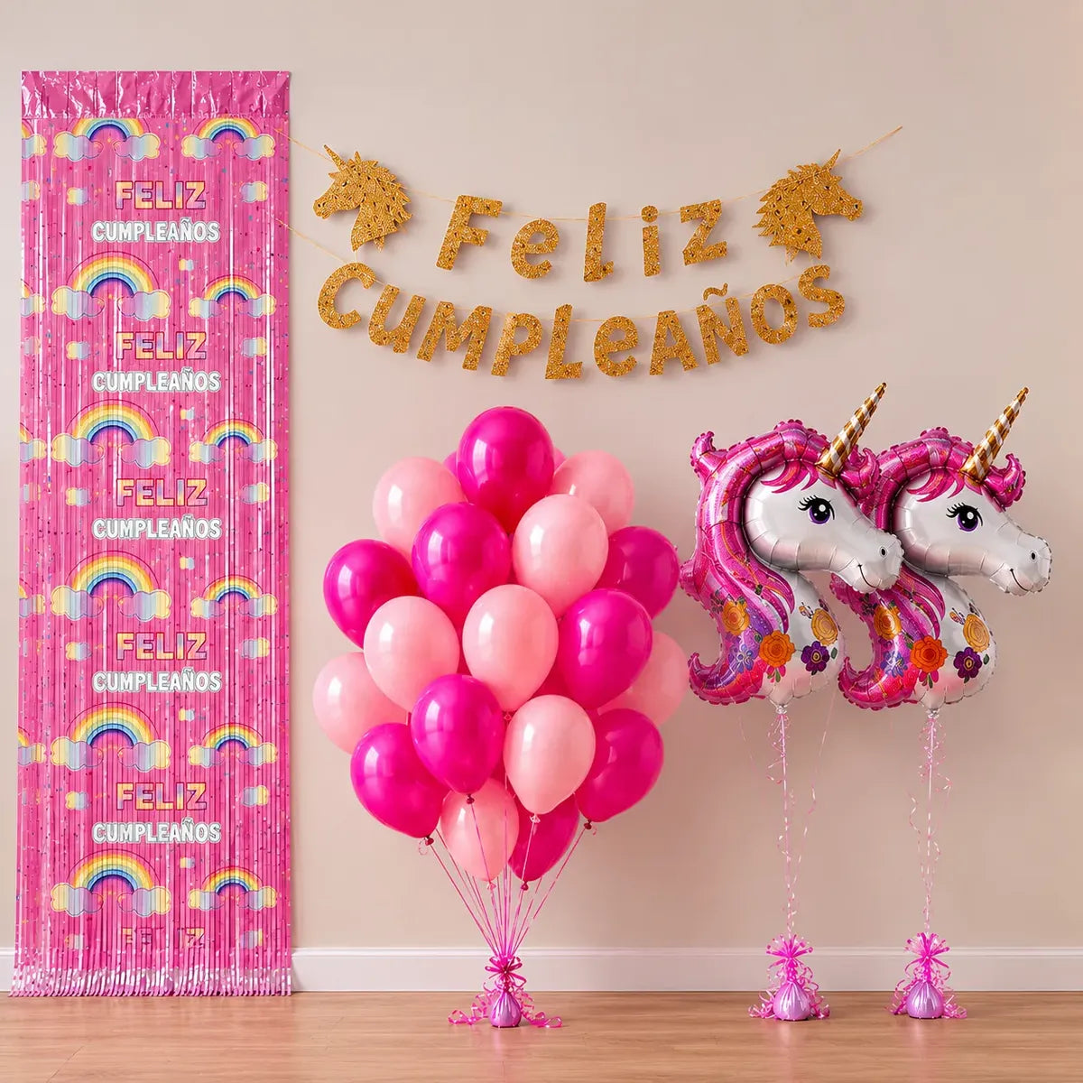 Kit Decoración Feliz Cumpleaños Unicornio + Globos | Cotillón Activarte
