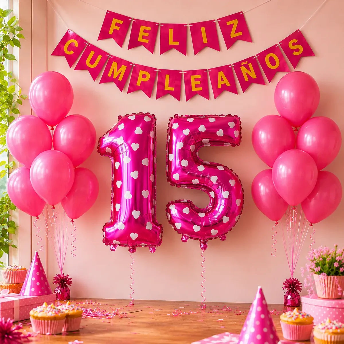 Set Feliz Cumpleaños+ Globos Número Fucsia | Cotillón Activarte