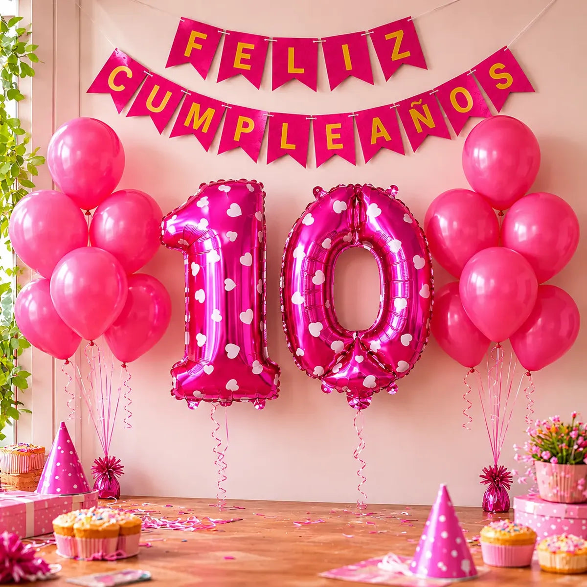Set Feliz Cumpleaños+ Globos Número Fucsia | Cotillón Activarte
