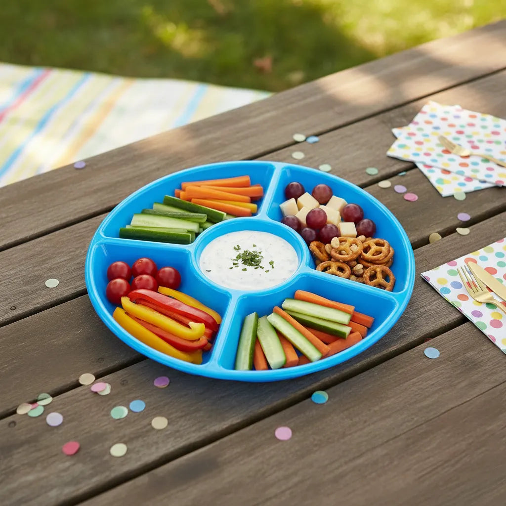 Bandeja Circular con Divisiones Reutilizable Colores