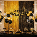 Kit Decoración Cumpleaños Negro Dorado | Cotillón Activarte