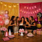 Kit Decoración Cumpleaños Champaña y Fucsia | Cortina, Globos y Guirnalda | Cotillón Activarte