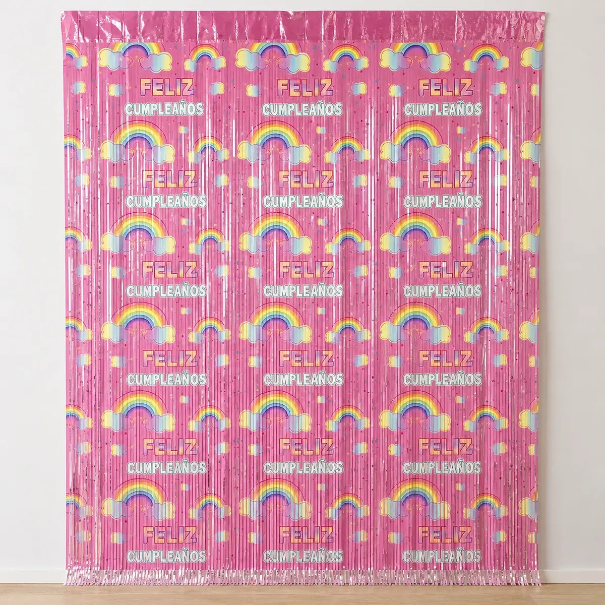 Kit Decoración Cumpleaños Arcoíris | Cortina, Globos y Guirnalda | Cotillón Activarte
