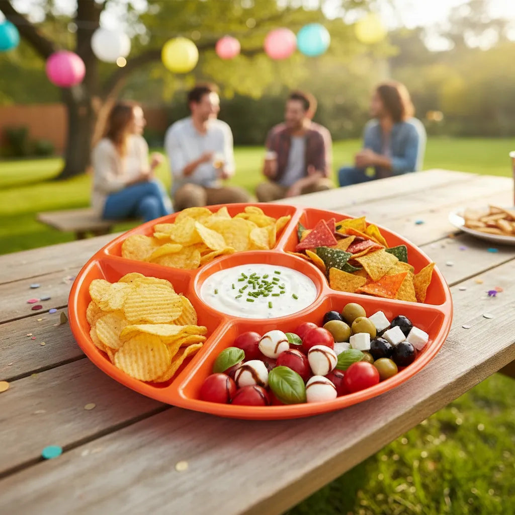 Bandeja Circular con Divisiones Reutilizable Colores