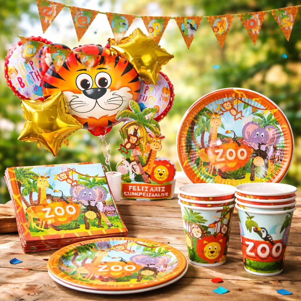Pack Decoración Cumpleaños Animalitos para 36 Personas