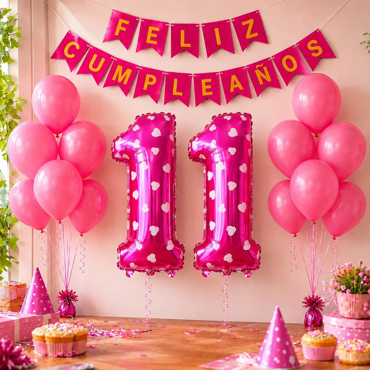 Set Feliz Cumpleaños+ Globos Número Fucsia | Cotillón Activarte