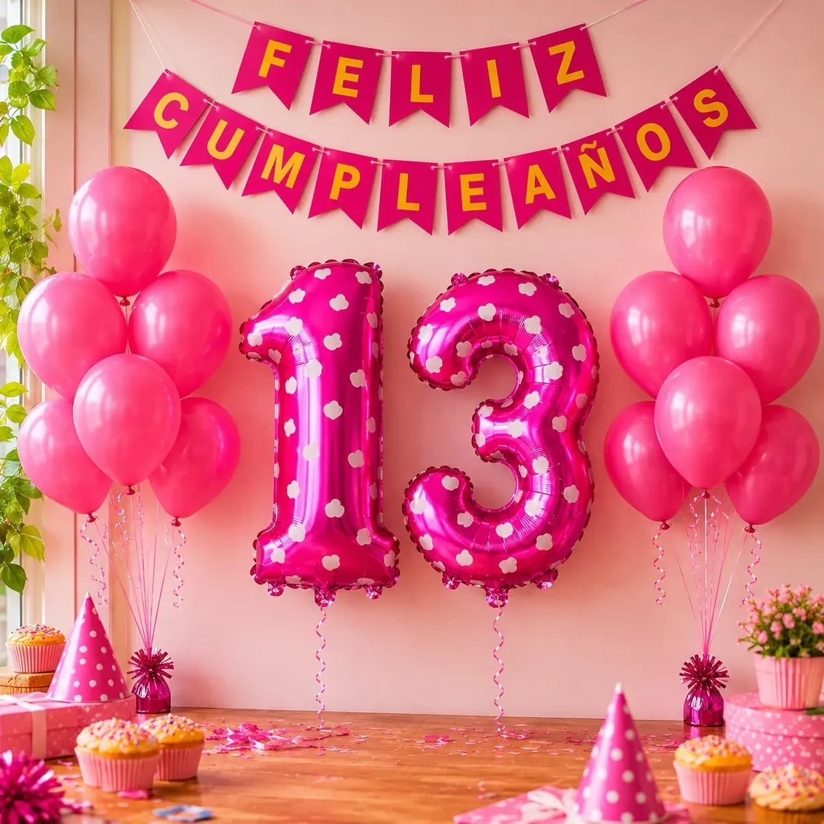 Set Feliz Cumpleaños+ Globos Número Fucsia | Cotillón Activarte