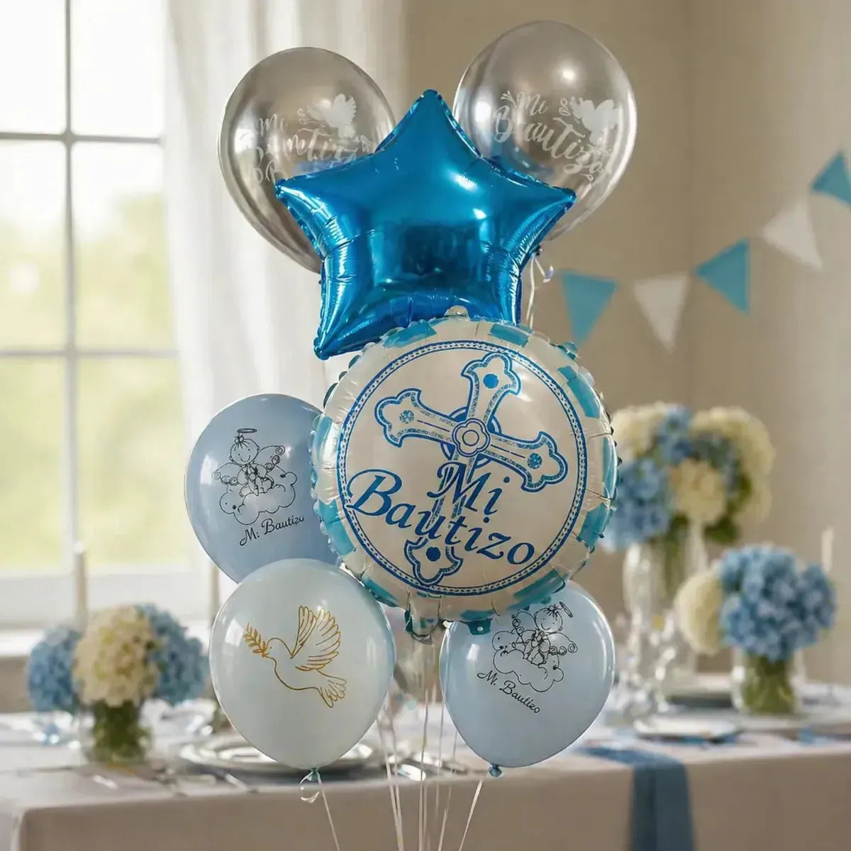 Set Globos Mi Bautizo Estrella Celeste