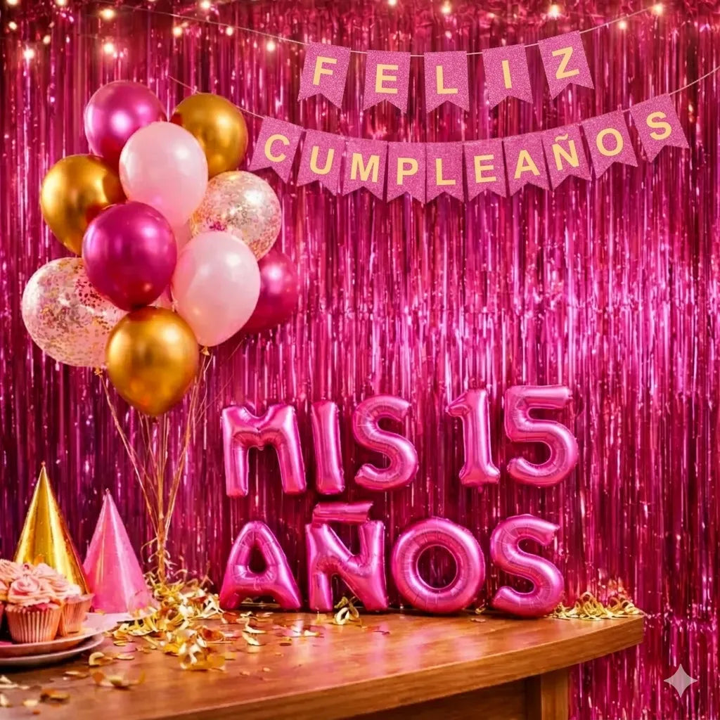 Kit Decoración Cumpleaños Mis 15 Años Fucsia | Cotillón Activarte