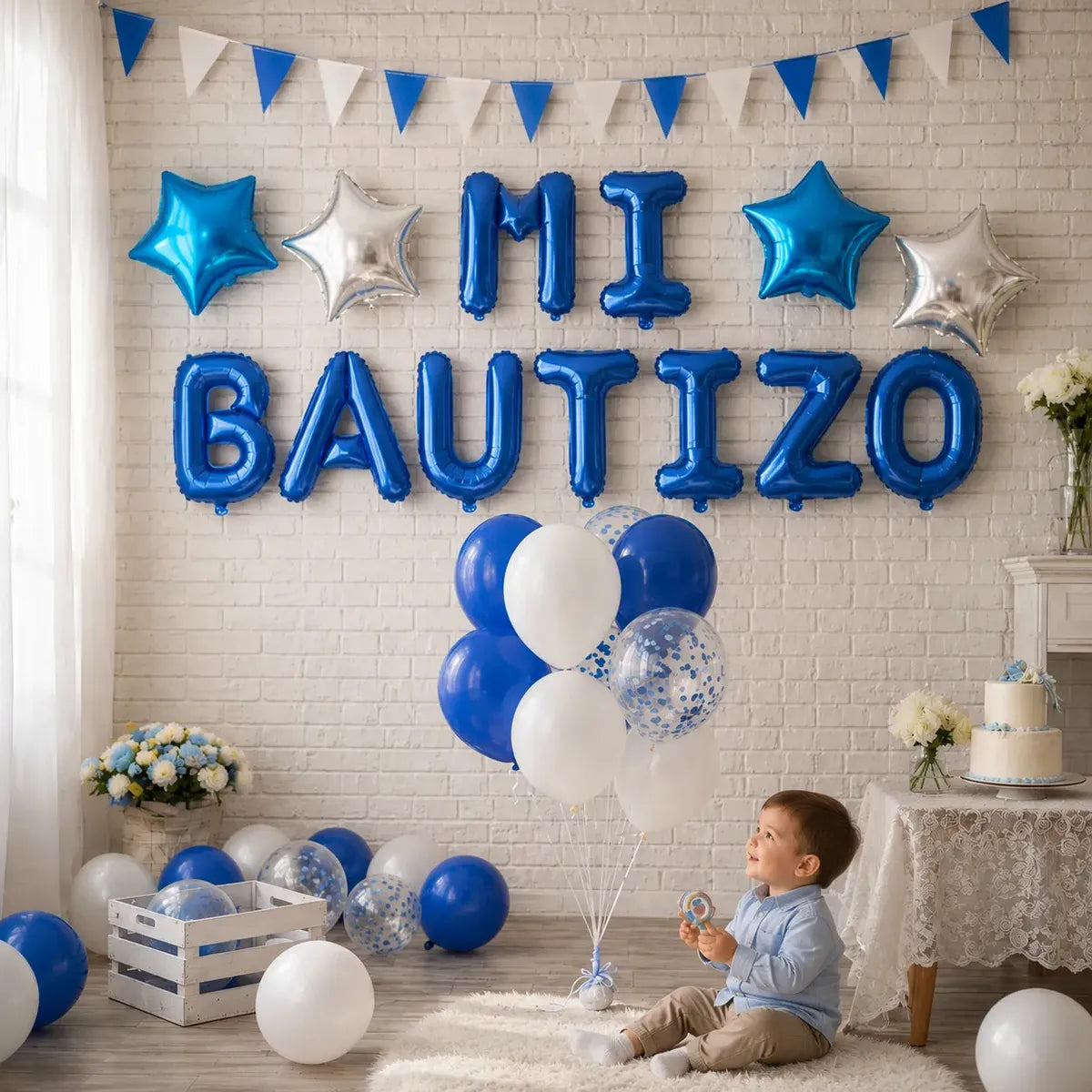 Set Globos Letras Mi Bautizo Celeste