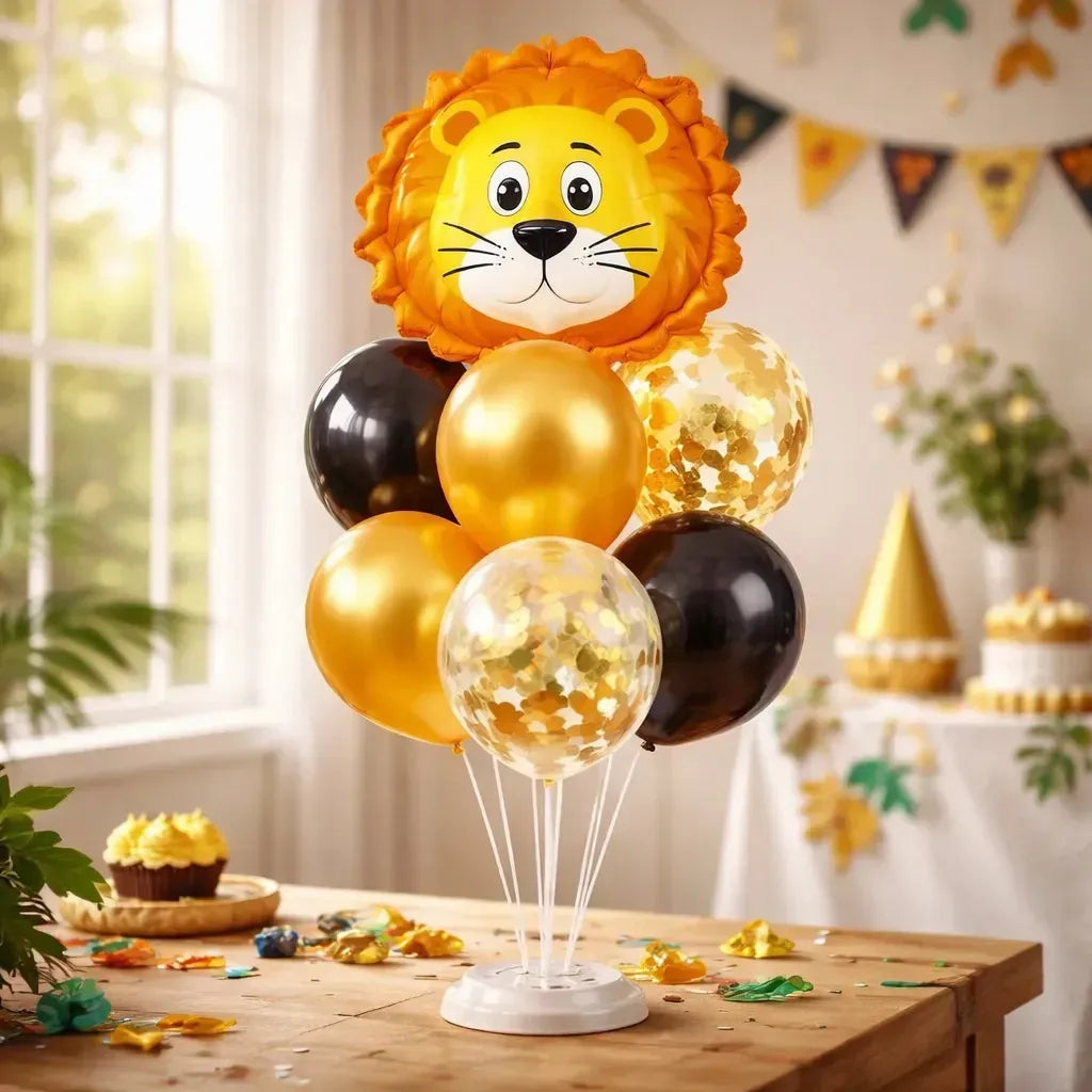 Set 7 Globos León con Base | Decoración Cumpleaños Safari