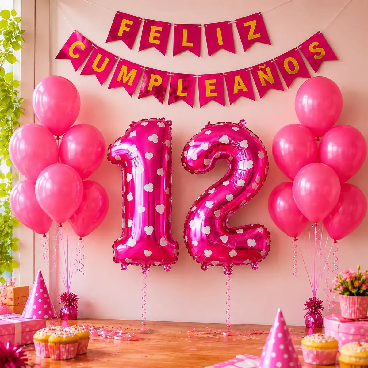 Set Feliz Cumpleaños+ Globos Número Fucsia | Cotillón Activarte