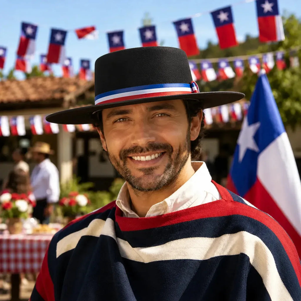 Sombrero Huaso Adulto Negro con Cinta Tricolor