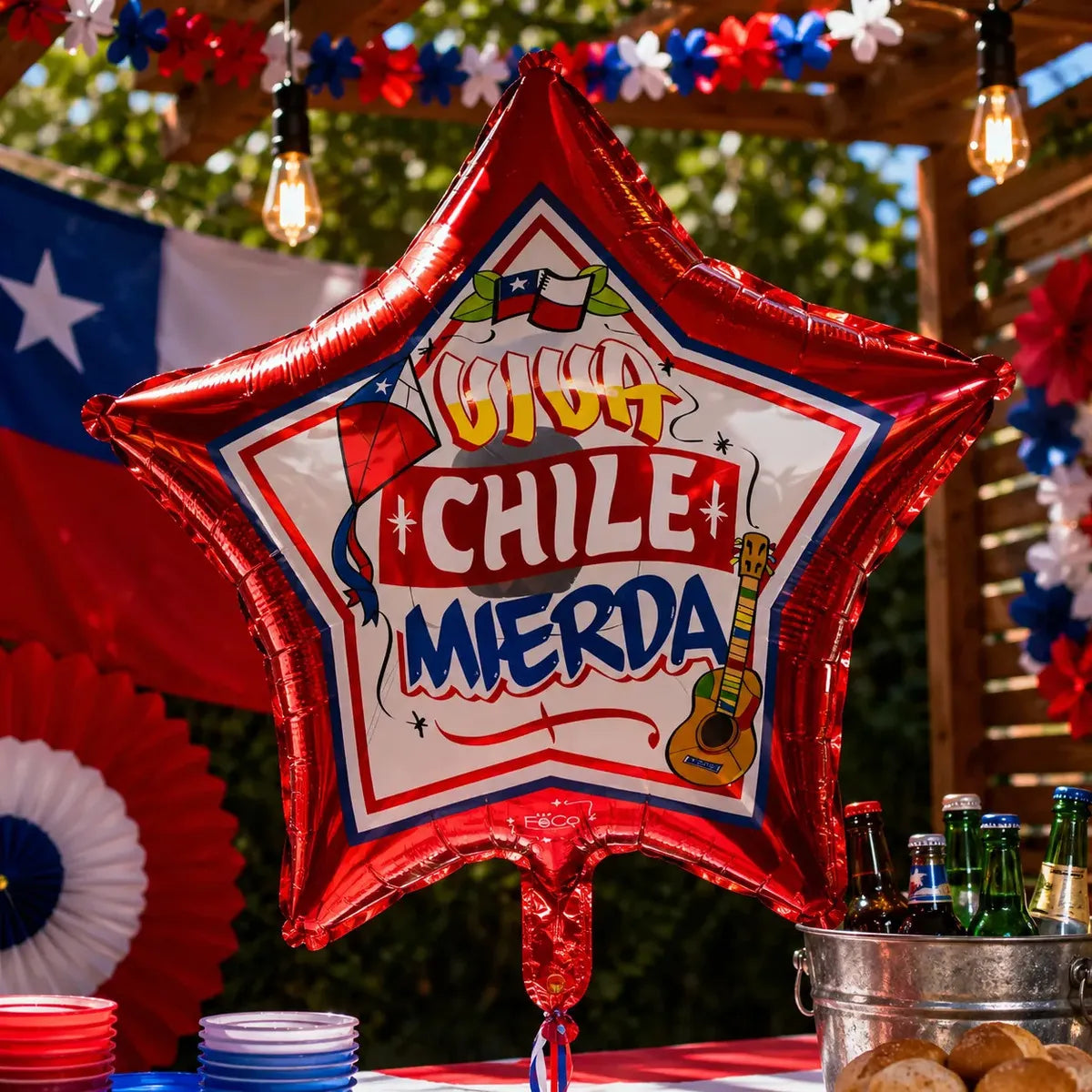 Globo Metálico Estrella Viva Chile Fiestas Patrias 18 Pulgadas
