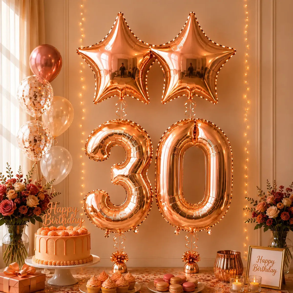 Set Decoración Cumpleaños Globos Número Rose Gold Estrella | Cotillón Activarte