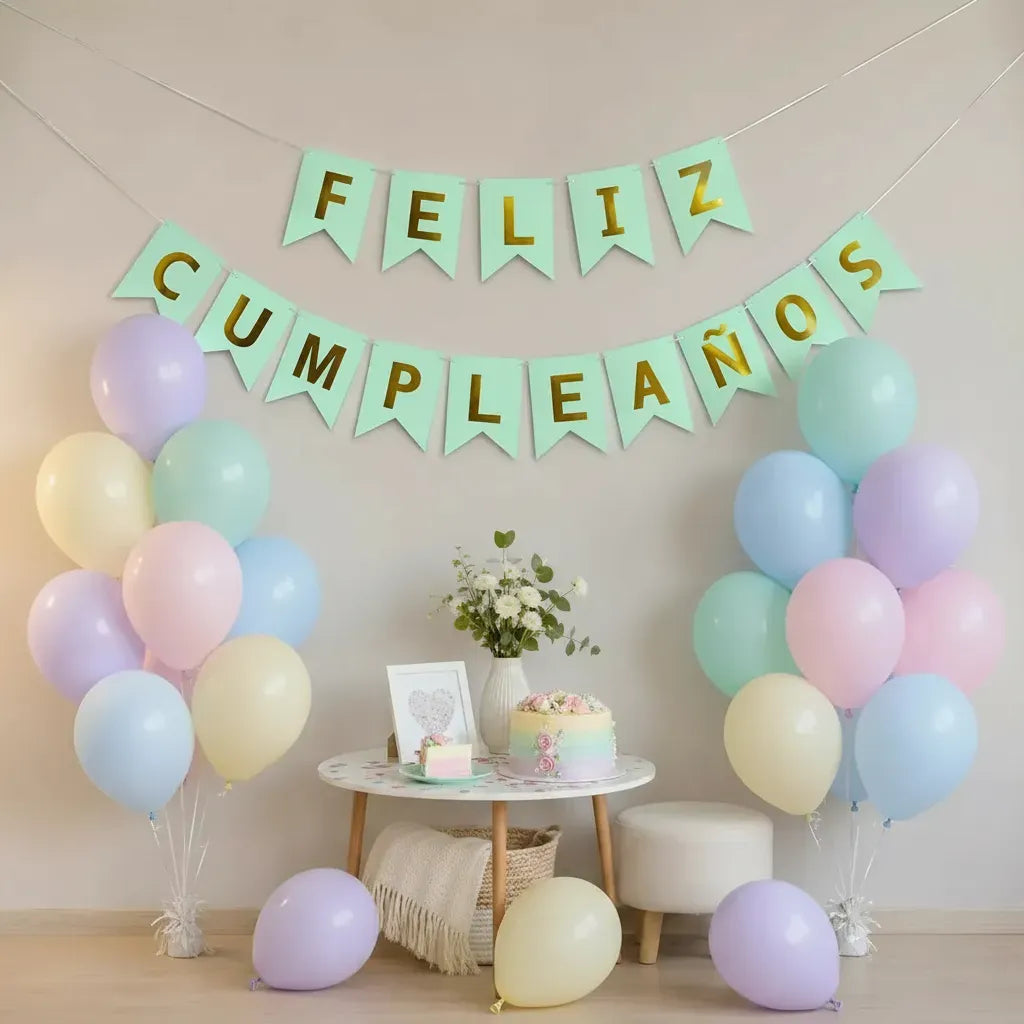 Kit Decoración Feliz Cumpleaños+ Globos Pastel | Cotillón Activarte
