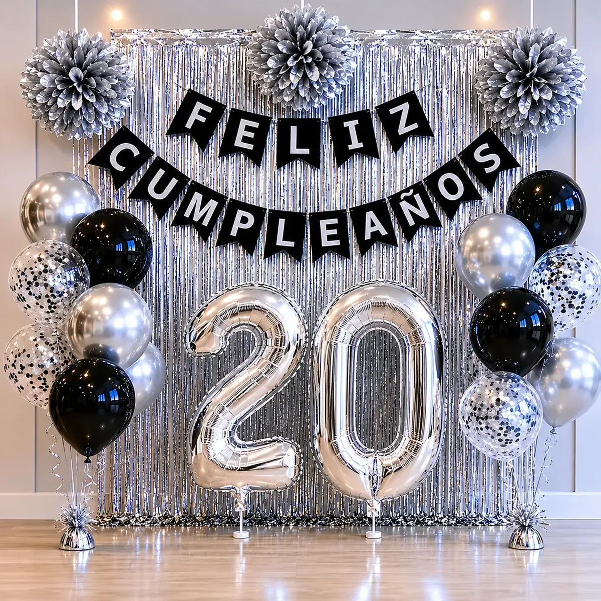 Kit Decoración Cumpleaños Plateado con Número | Cotillón Activarte