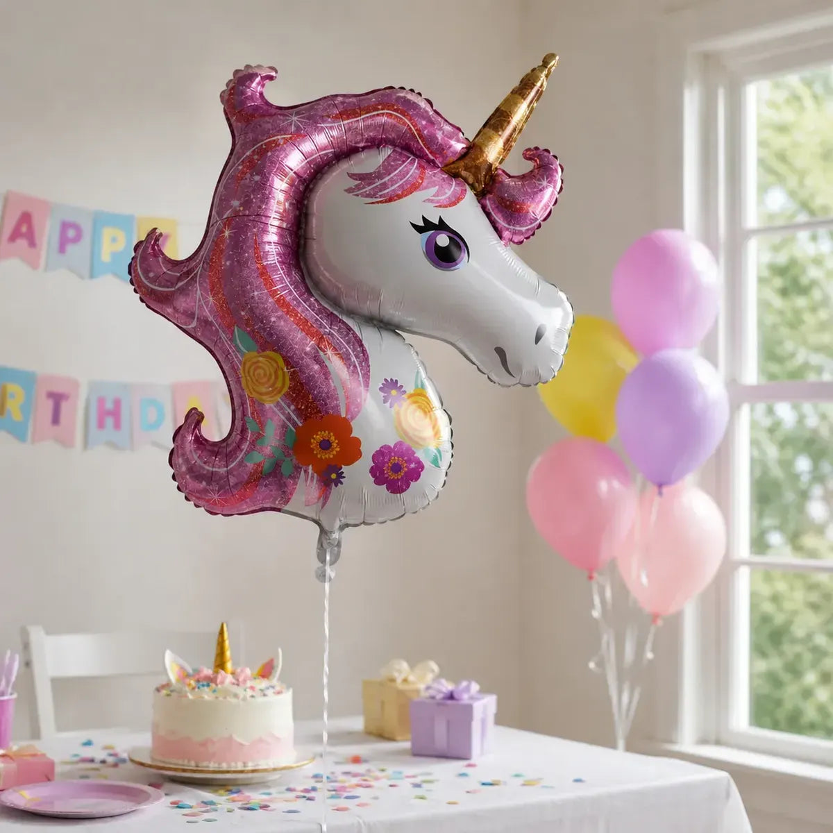 Kit Decoración Feliz Cumpleaños Unicornio + Globos | Cotillón Activarte