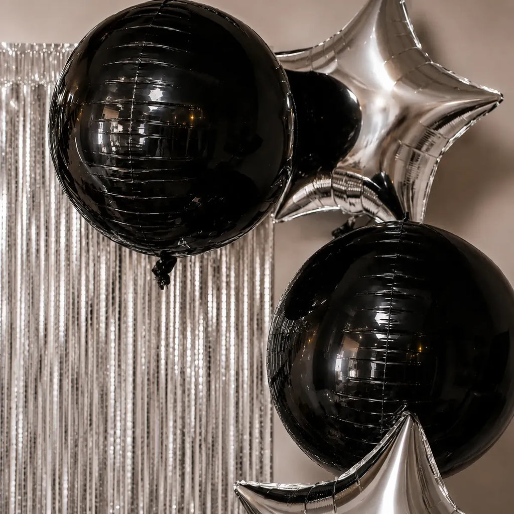 Kit Decoración Cumpleaños Negro Plateado | Fiesta Completa