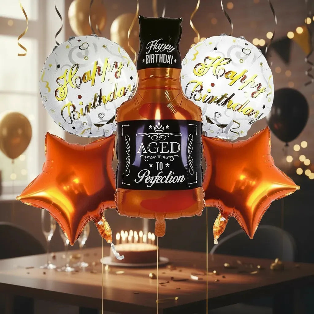 Set Globos Metálicos Whisky Happy Birthday | Decoración Cumpleaños