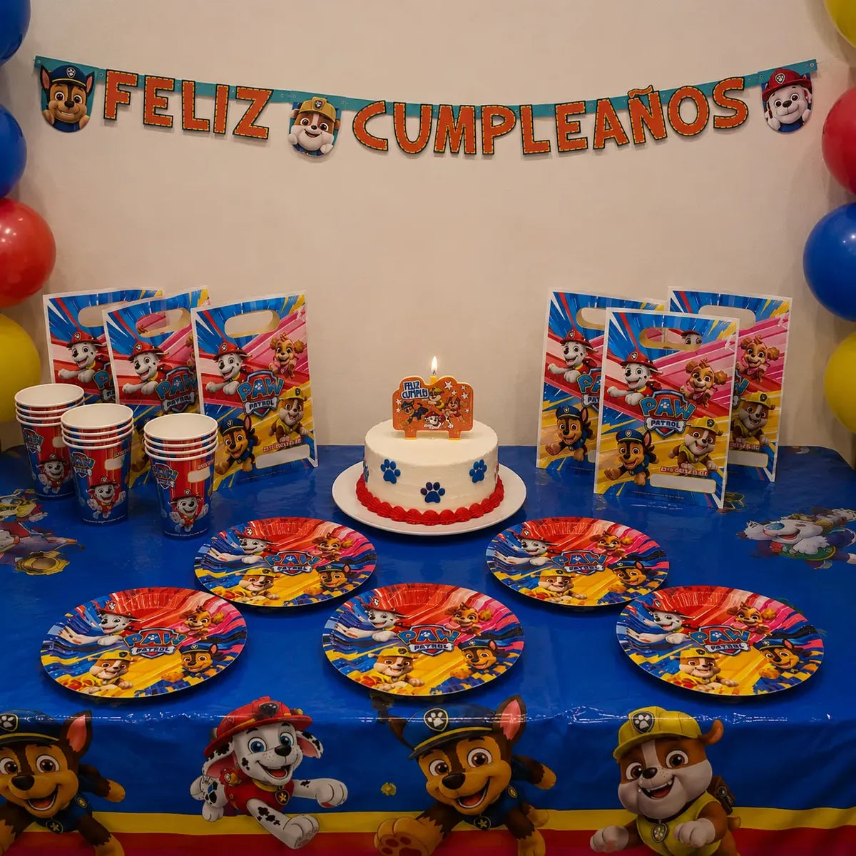 Pack Decoración Cumpleaños Paw Patrol para 6 Personas