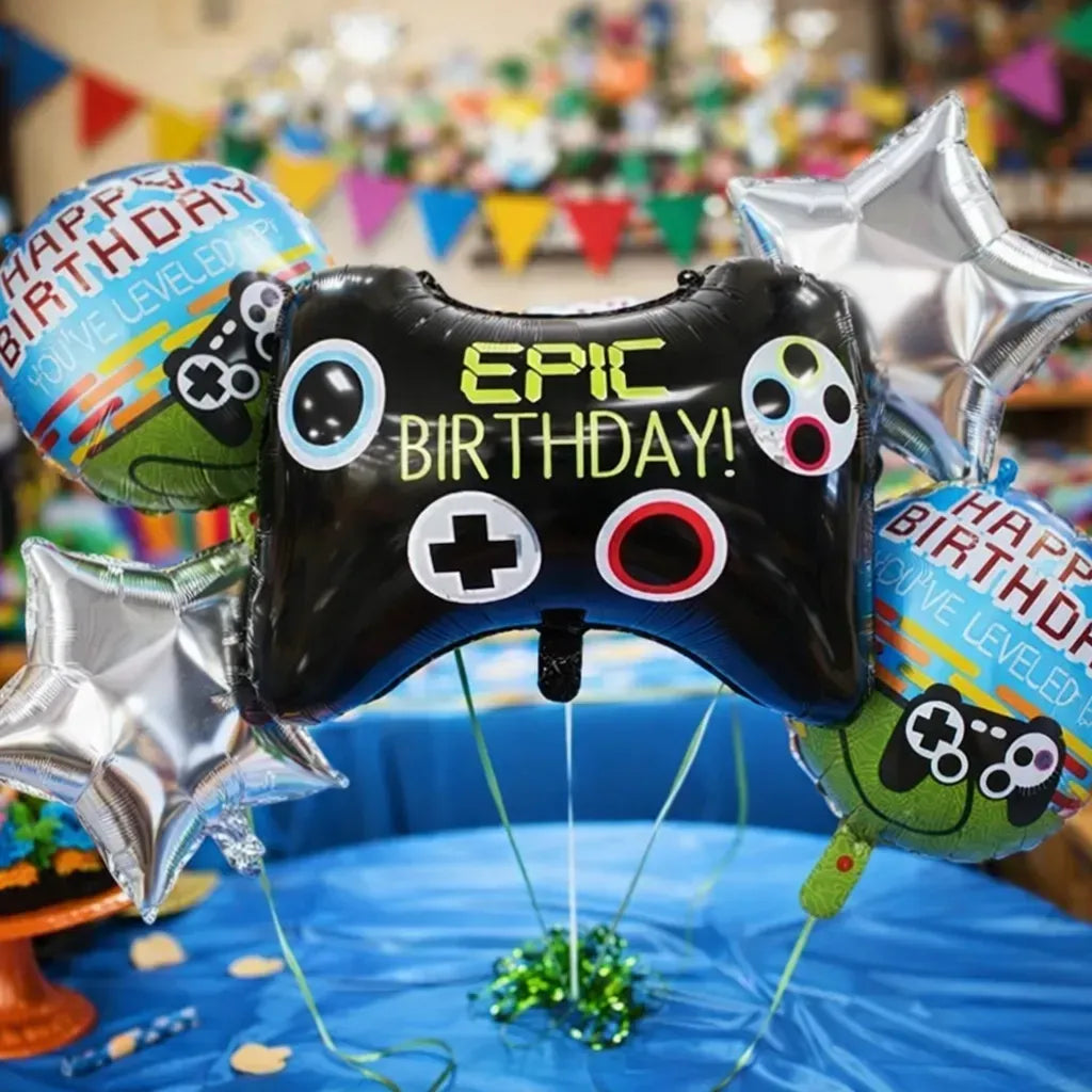 Set 5 Globos Metálicos Gamer Joystick | Decoración Cumpleaños Videojuegos