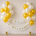 Kit Decoración Feliz Cumpleaños + Globos Blanco Dorado | Cotillón Activarte