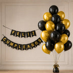 Kit Feliz Cumpleaños+ Globos Negro Dorado