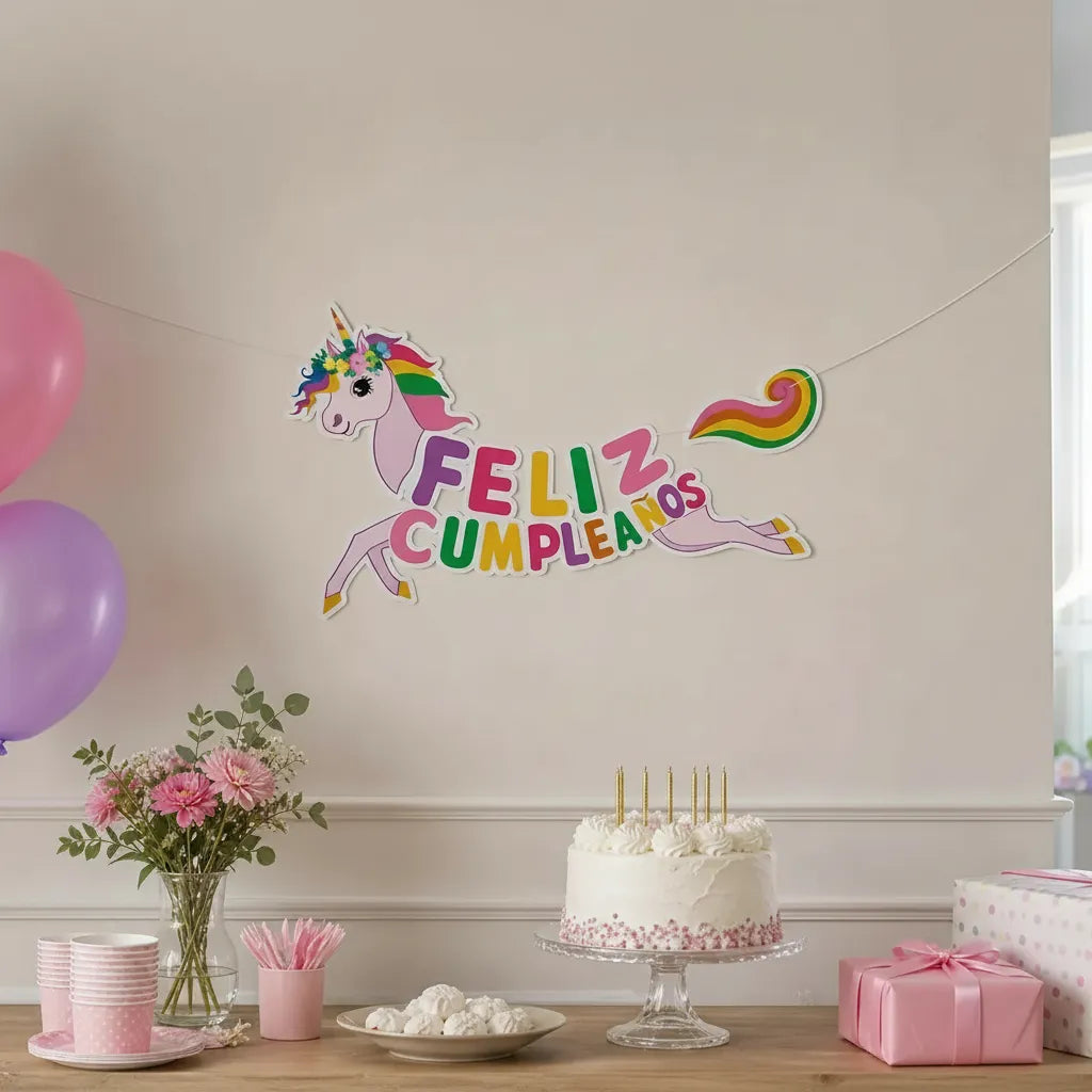 Guirnalda Feliz Cumpleaños Unicornio Grande
