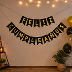 Guirnalda Banderín "Feliz Cumpleaños" Negro Dorado