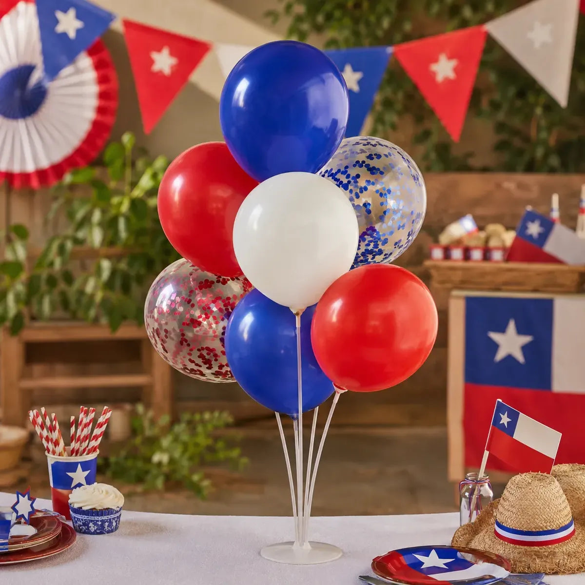 Set 7 Globos con Base Tricolor Chile Fiestas Patrias