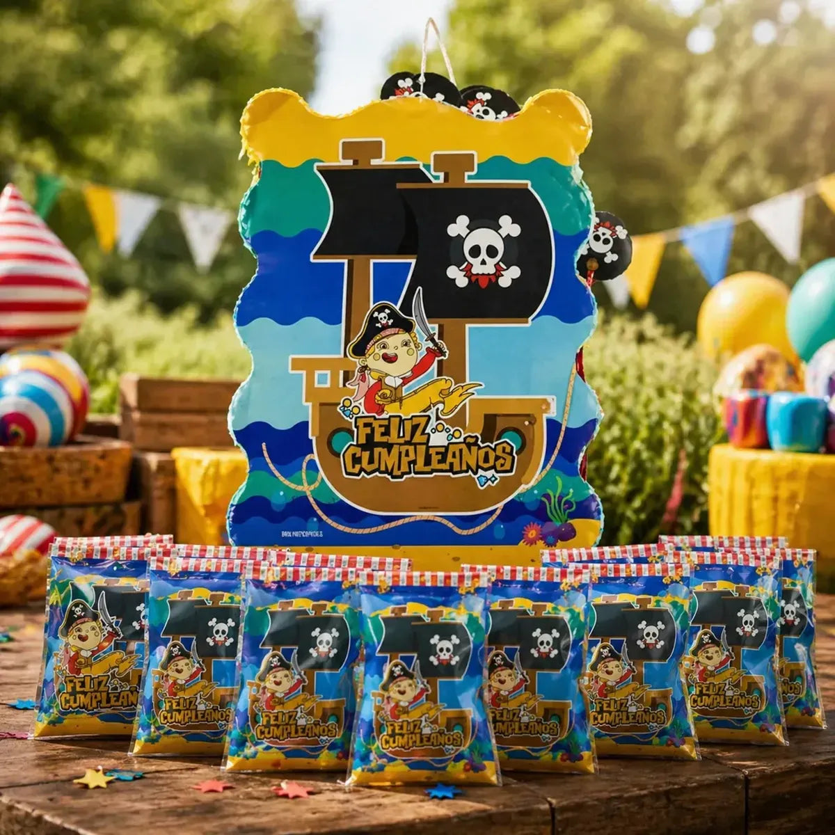 Set Cumpleaños Pirata | Piñata + 12 Bolsas Dulces | Cotillón Activarte