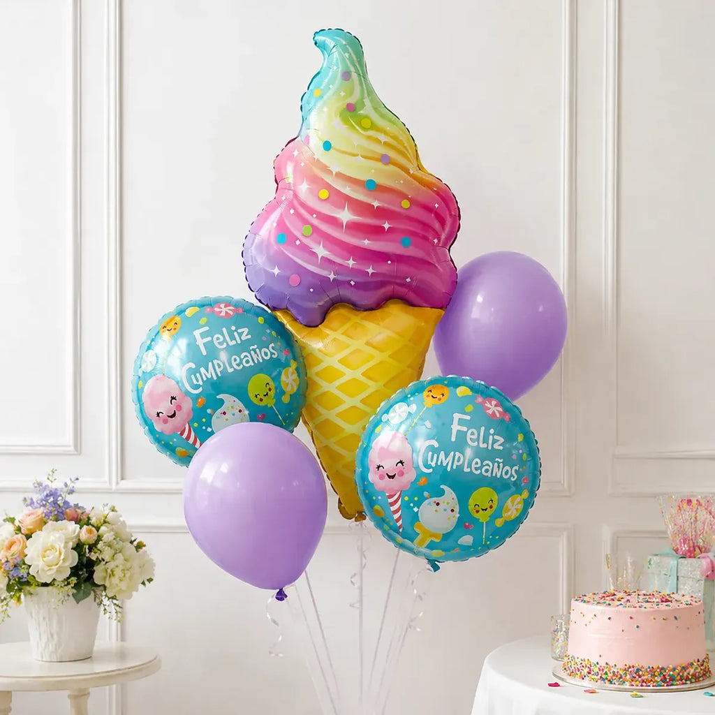 Set 5 Globos Metálicos Helado Barquillo | Decoración Cumpleaños