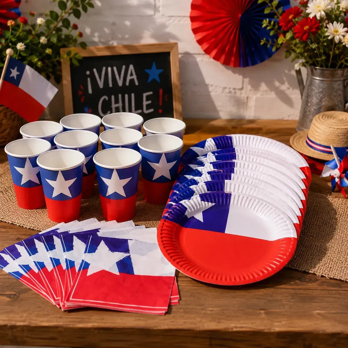 Set Vasos y Platos Chile x 10
