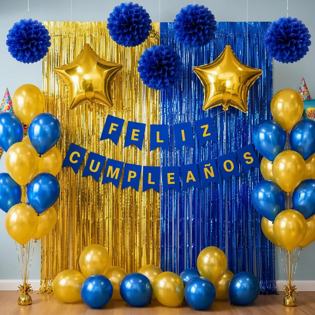 Kit Decoración Cumpleaños Azul Dorado | Cotillón Activarte