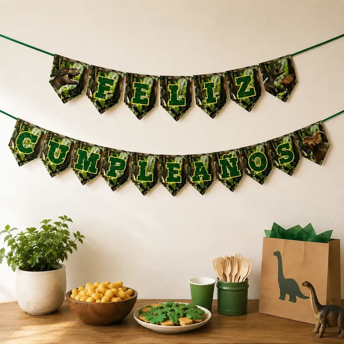 Guirnalda Feliz Cumpleaños Dinosaurio Jurásico