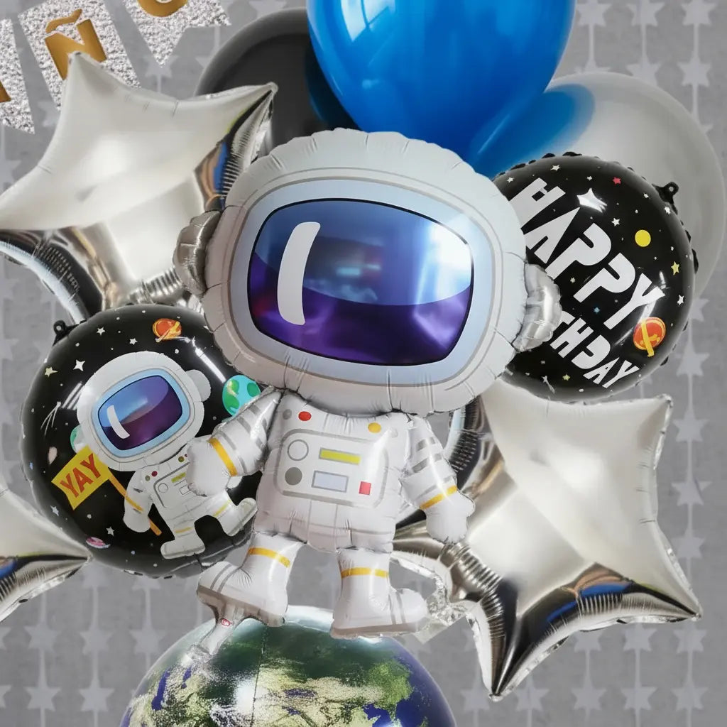 Set Decoración Cumpleaños Espacial con Astronautas, Planetas y Globos Metalizados